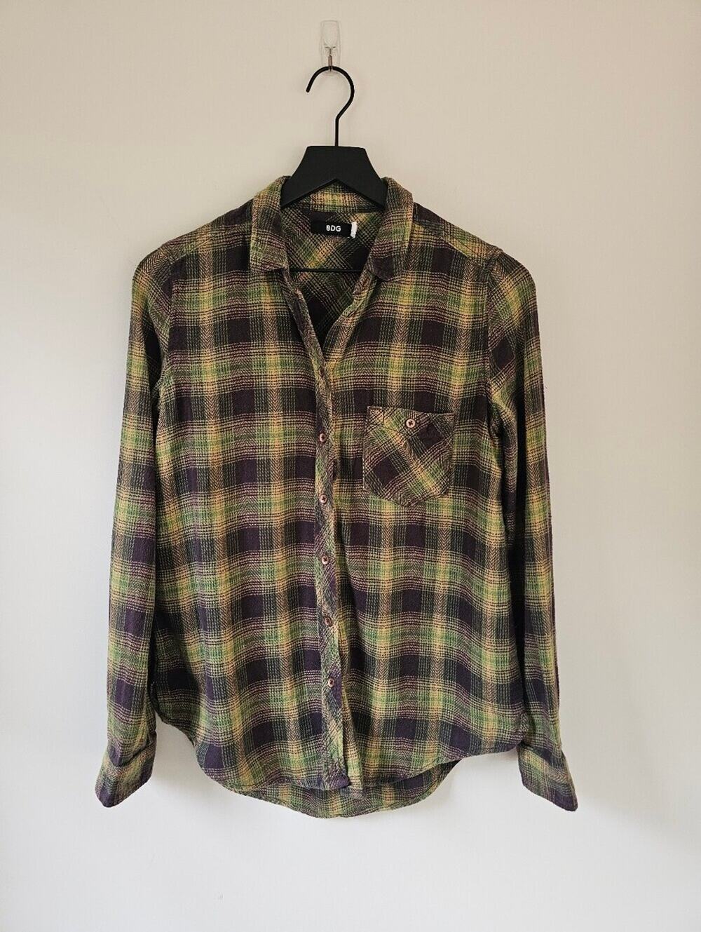 Urban Outfitters BDG Olive and Brown Plaid Button-Down Shirt